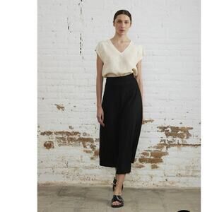 Sita Murt Linen Cotton Asymmetrical A-Line Minimalist Midi Skirt EUC 44 Black